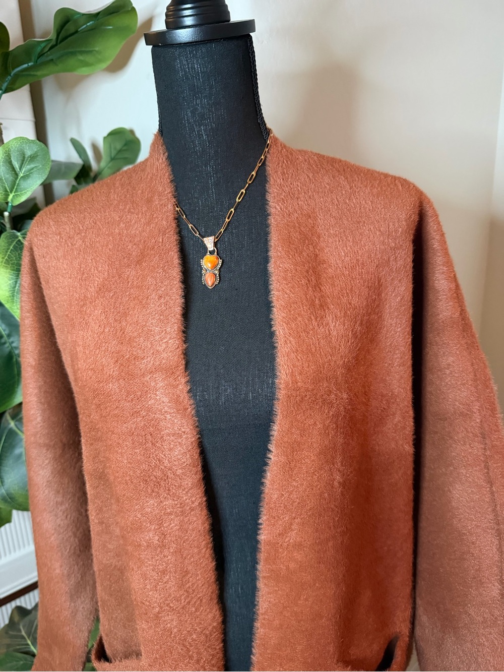 Rust Open-Front Long Cardigan Jacket - Picture 4 of 11